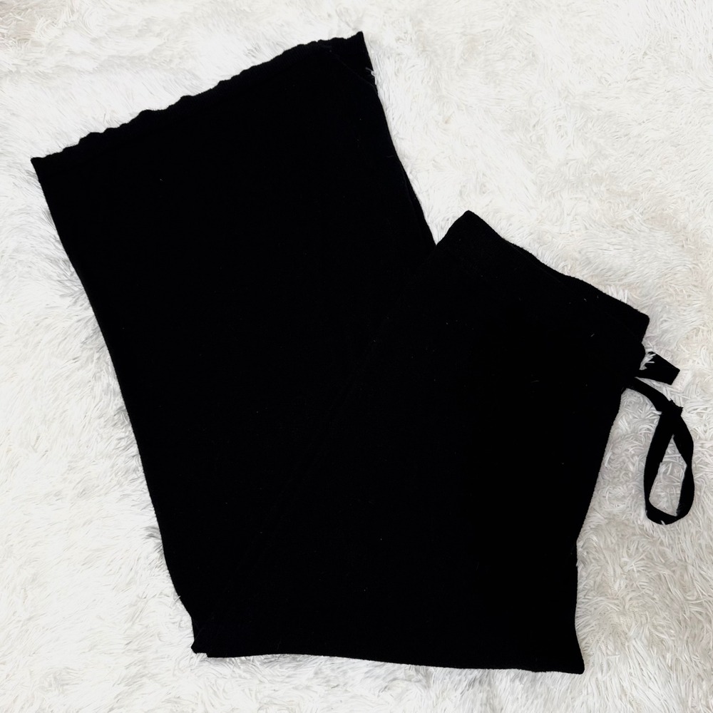 Max Studio London Black Drawstring Lounge Pants Knit Ribbed Wide Leg